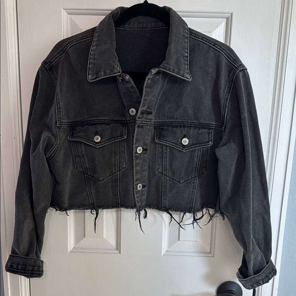John Galt Black Cropped Denim Jacket
